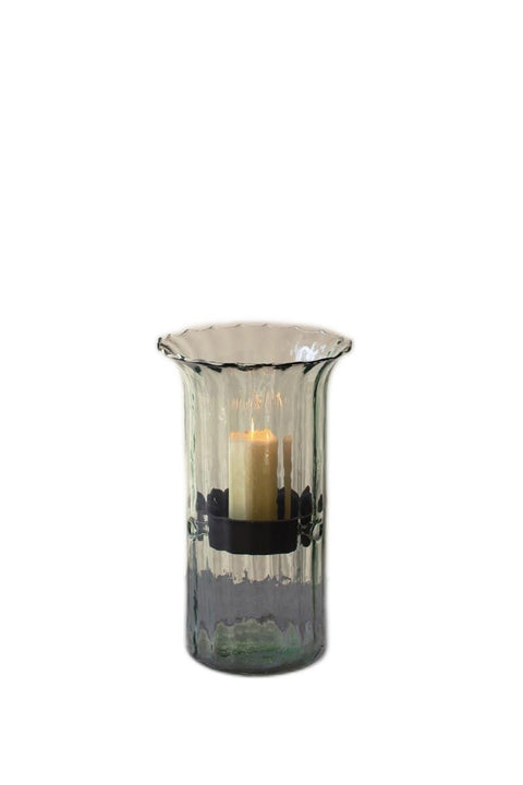 Kalalou Ribbed Glass Candle Cylinder with Rustic Insert 7" x 15"H