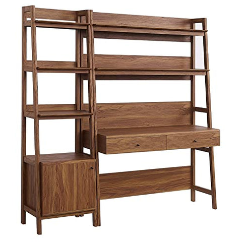 Modway 2-Piece Home Office Desk and Bookshelf Display Case in Walnut
