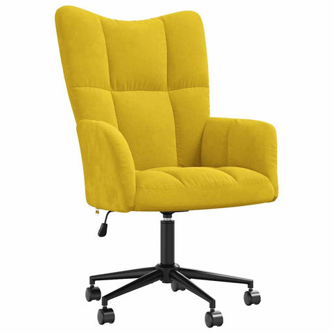 vidaXL Mustard Yellow Velvet Relaxing Chair - Chic and Modern Design, Comfortable Foam Padding, Adjustable Height, 360-Degree Swivel with Roller Castors