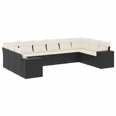vidaXL Patio Sofa Set with Cushions 10 Piece, Outdoor Conversation Set, Sectional Sofa for Balcony Garden, Modern Style, Black Poly Rattan