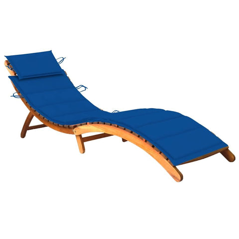 vidaXL Sun Lounger Royal Blue Solid Acacia Wood Large Foldable