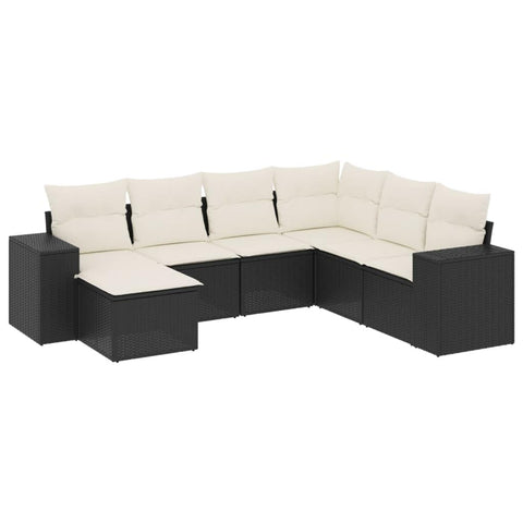 vidaXL Patio Sofa Set with Cushions 7 Piece, Outdoor Conversation Set, Sectional Sofa for Balcony Garden, Modern Style, Black Poly Rattan