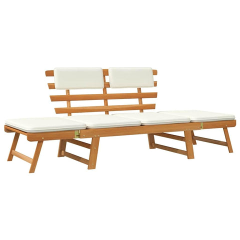 vidaXL 2 in 1 Convertible Garden Bench with Cushions Solid Acacia Wood Minimalist Design Outdoor Seating for Light Brown and Cream Color Durable Weather Resistant Sun Bed Wooden Benches Lounger