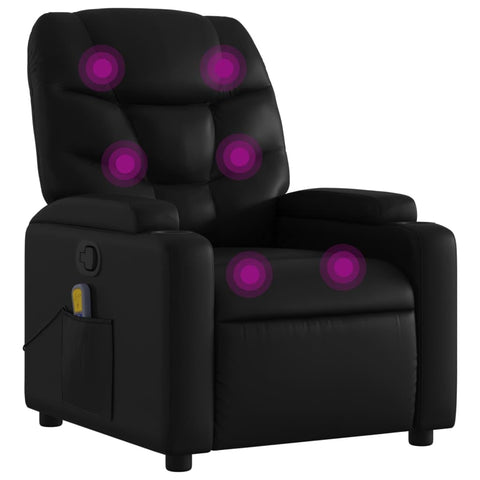 vidaXL Massage Recliner Chair for Elderly - Manual Reclining, Vibration Massage, Faux Leather, Cup Holders, Black