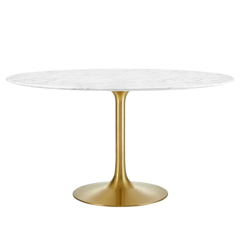 Modway Lippa 54" Mid-Century Dining Table with Round Artificial Marble Top in Gold White