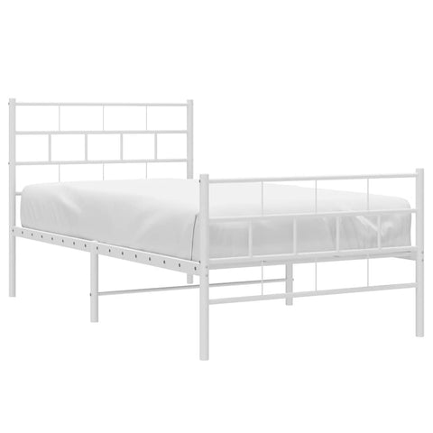 vidaXL 12-Inch White Metal Twin XL Bed Frame with Headboard & Footboard, Heavy-Duty Slats Support with Under-Bed Storage for Modern Bedroom, No Box Spring Needed & Easy Assembly, No Mattress