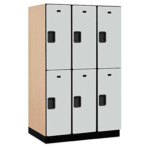 Salsbury Industries 2-Tier Extra Wide Designer Wood Locker with Three Wide Storage Units, 6-Feet High by 24-Inch Deep, Gray