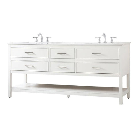 Elegant Decor Sinclaire 72" Aluminum Alloy & MDF Double Bathroom Vanity in White