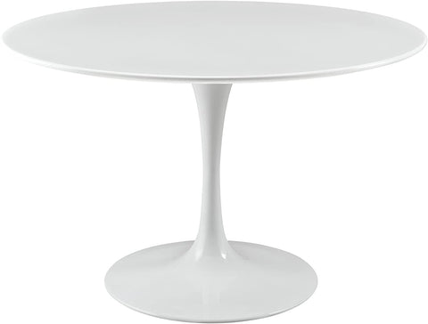 Oakestry Lippa Mid-Century Modern 28-Inch Round Artificial Marble Dining Table Top, White Base