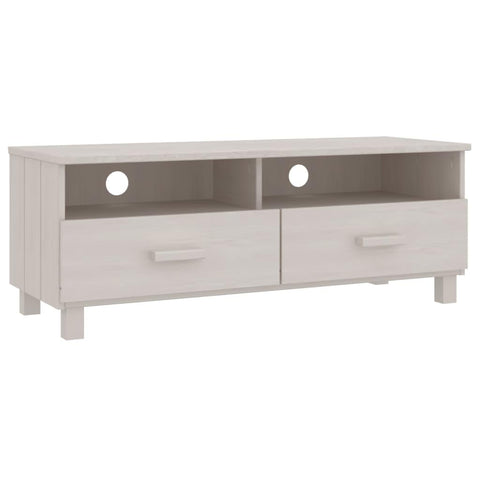 vidaXL Solid Pinewood TV Cabinet with Drawers - White, Ample Storage, Power Cord Slot, Sturdy, Easy to Maintain