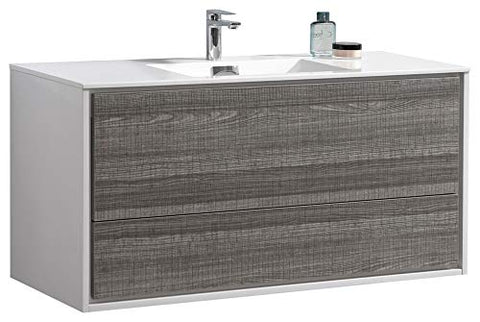Kube DL48S-HGASH DeLusso 48" Single Sink Ash Gray Wall Mount Modern Bathroom Vanity