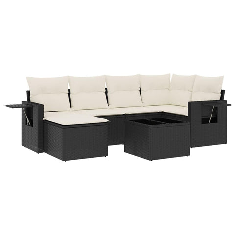 vidaXL Patio Sofa Set with Cushions 7 Piece, Outdoor Conversation Set, Sectional Sofa for Balcony Garden, Modern Style, Black Poly Rattan