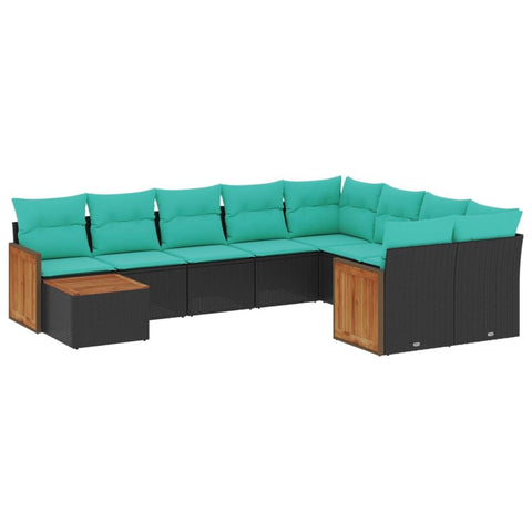 vidaXL Patio Sofa Set with Cushions 10 Piece, Outdoor Conversation Set with Storage, Patio Furniture Set, Modern Style, Black Poly Rattan