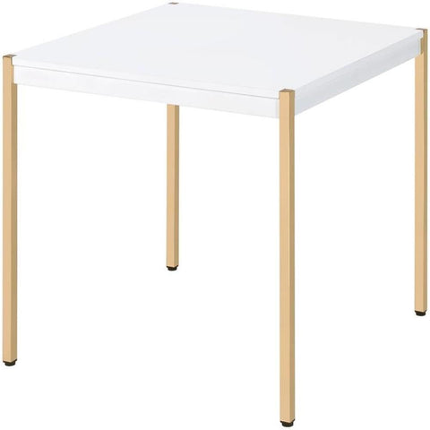 Acme Otrac Square Wooden Top End Table with Tube Legs in White and Gold