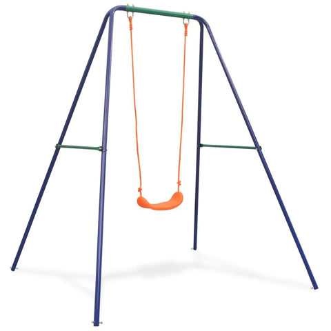 vidaXL Sturdy Steel Swing Set, Single Swing, Vibrant Orange Color, Outdoor Play Equipment, Easy Assembly, for Kids Ages 3-10 Years