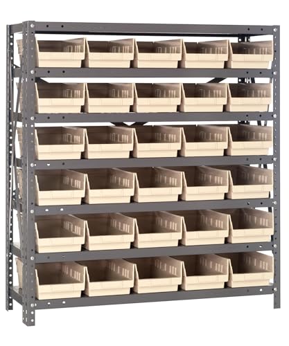 Quantum Storage Systems 1239-102IV Steel Shelving Unit with 4" Shelf Bins, 12" D x 36" W x 39" H, Ivory
