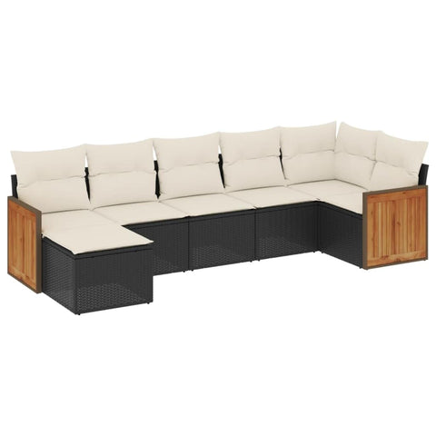 vidaXL Patio Sofa Set with Cushions 7 Piece, Outdoor Conversation Set, Sectional Sofa for Balcony Garden, Modern Style, Black Poly Rattan