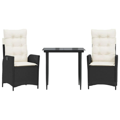vidaXL Garden Dining Set 3-Piece Garden Furniture Set Table with 2 Chairs, Garden Set with Cushions, Patio Dining Set, Black Poly Rattan