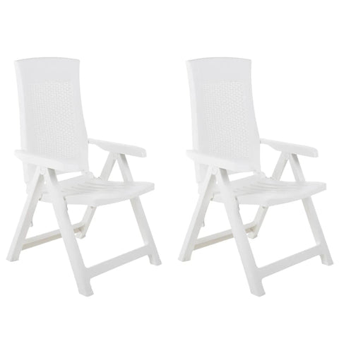 vidaXL Outdoor Reclining Chairs Set of 2 White Plastic Adjustable Armrests Comfortable for Garden Patio Use Chair Furniture Folding Bistro Seating Recliner