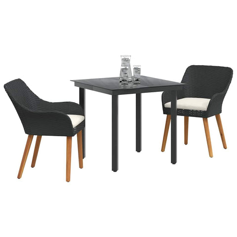 vidaXL Garden Dining Set with Cushion 3 pcs Black Poly Rattan, Trendy Garden & Patio Dining Set, Cool Outdoor Chairs, Weatherproof, Comfy Cushions, Stylish Seating