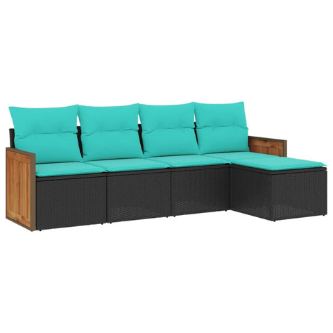 vidaXL Patio Sofa Set Black Sofa with Blue Cushions