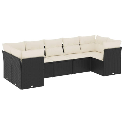 vidaXL Patio Sofa Set with Cushions 7 Piece, Outdoor Conversation Set, Sectional Sofa for Balcony Garden, Modern Style, Black Poly Rattan