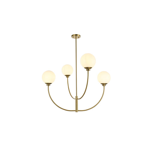 Living District Nyomi 36" 4-Light Metal/Glass Chandelier in Satin Gold/White