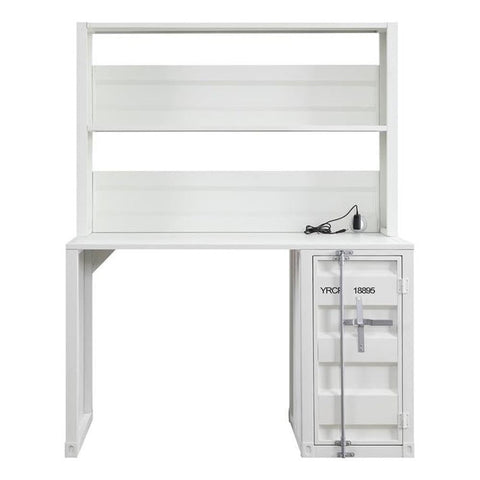 Acme Cargo Metal Desk and Hutch with Shelf in White
