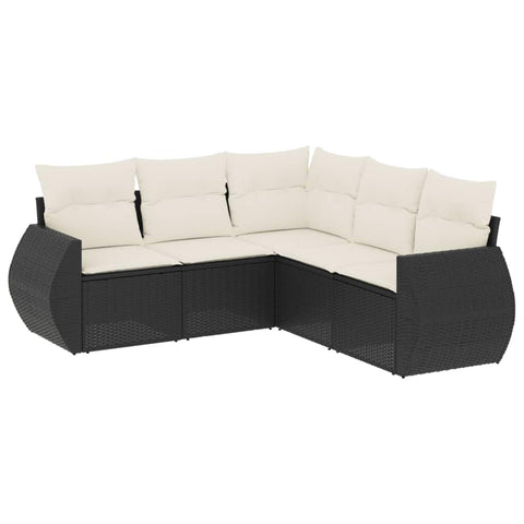 vidaXL Patio Sofa Set with Cushions 5 Piece, Outdoor Conversation Set, Sectional Sofa for Balcony Garden, Modern Style, Black Poly Rattan