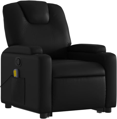 vidaXL Stand up Massage Recliner Chair - Power Lift Armchair, Electric Motor, Manual Tilt, Vibration Massage, Cup Holders, Faux Leather in Black
