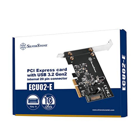 SilverStone Technology ECU02-E PCI Express Card with USB 3.2 Gen 2 Internal 20 pin Key-A Connector for USB Type-C case Front Port, SST-ECU02-E, TAA Compliant