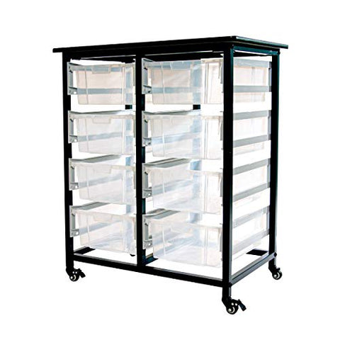 Mobile Bin Storage Unit G Double Row with Large Clear Bins - Gray