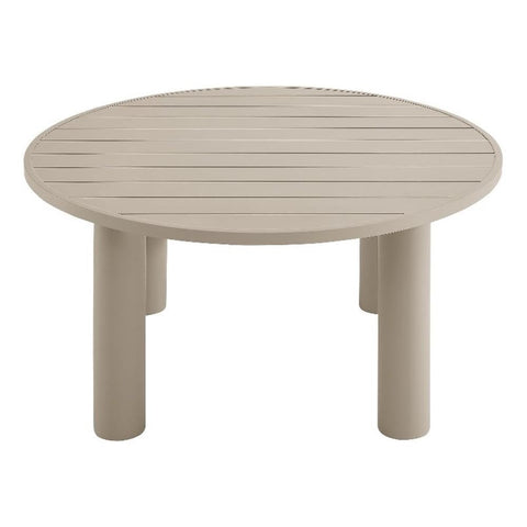 Modway Nautica 60 Inch Round Metal Outdoor Patio Dining Table in Taupe – Weather-Resistant Outdoor Dining Table for Patio, Balcony, and Garden – Modern Outdoor Dining Table for 4 People
