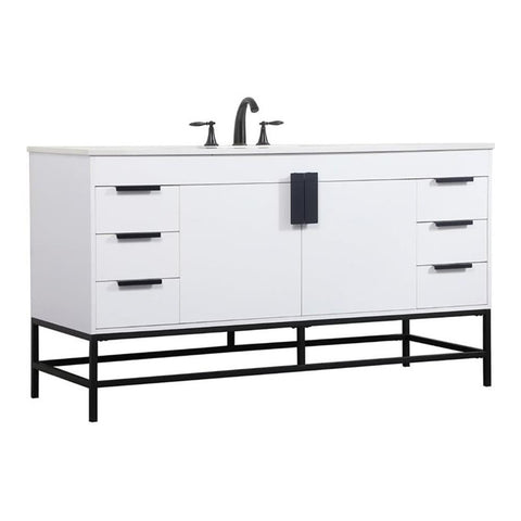 Elegant Decor Indoor Modern Under Sink Bathroom Fixtures Storage Organizer Cabinet 24 inch Single Bathroom Vanity - White with backsplash