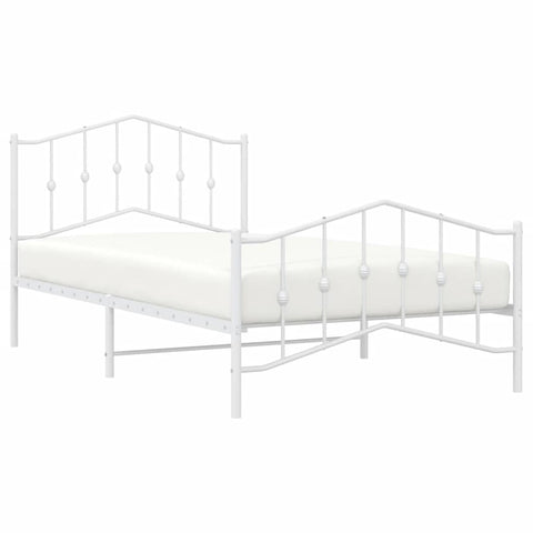 vidaXL Twin XL Metal Bed Frame with Headboard and Footboard, Under Bed Storage Space, Sturdy Steel Construction and Easy Assembly, Minimalist Style, White, 12'' High, Without Mattress