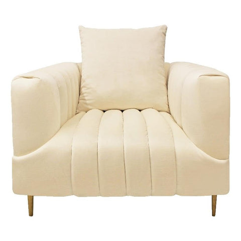 Moti Ruth Lounge Chair in Ivory Velvet with Gold Tone Metal Legs and 1 Toss Pillow