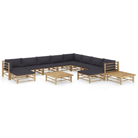 vidaXL Patio Lounge Set 12 Piece with Dark Gray Cushions Garden Outdoor Balcony Backyard Terrace Seating Sofa Seat Home Furniture Bamboo