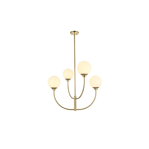 Living District Nyomi 30" 4-Light Metal/Glass Chandelier in Brass/White