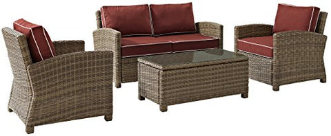 Bradenton 4Pc Wicker Outdoor Loveseat Patio Furniture Set Sangria/Weathered Brown - Loveseat, Coffee Table, & 2 Arm Chairs
