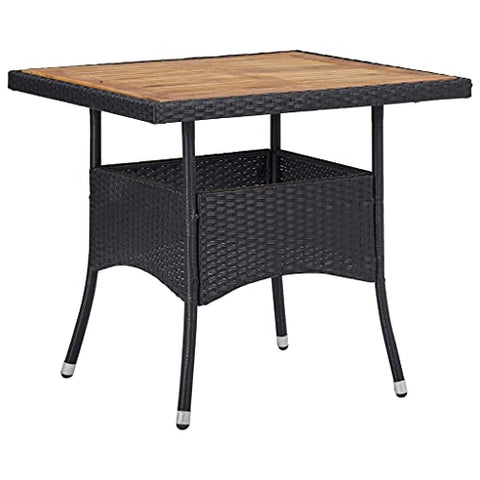 vidaXL Patio Dining Table for 4 People, UV-Protected and Weather- PE Rattan, Beautiful Acacia Wood Tabletop, Easy to Move - Ideal for Outdoor Dining