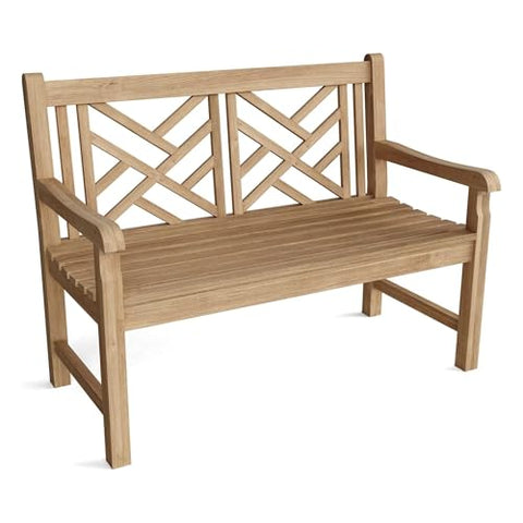 Oakestry Vilano 2 Seater Bench Solid Teak Wood Outdoor Garden Furniture Handcrafted Classic Design Rustic Hardwood Seat Weather Resistant Finish Eco Friendly Sustainable Bench for Porch Yard Decor