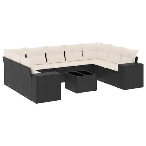 vidaXL 10 Piece Modular Garden Sofa Set with Cushions UV Resistant Black and Cream Outdoor Furniture Storage Compartment Perfect for Balconies Or Gardens Patio Lounge Poly Rattan Conversation