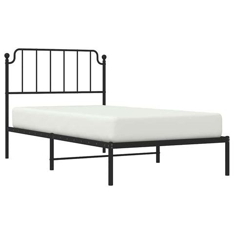 vidaXL Twin Metal Bed Frame with Headboard and Stable Slats, Under Bed Storage Space, Sturdy Steel Construction and Easy Assembly, Minimalist Style, Black, 12'' High, Without Mattress