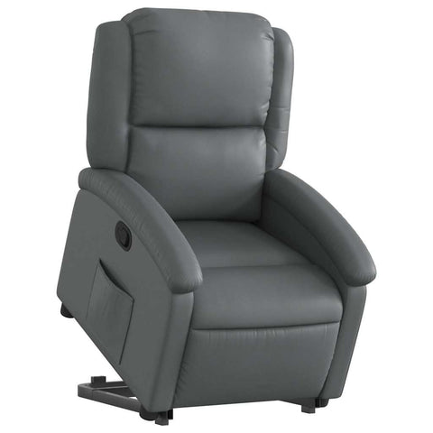 vidaXL Stand Up Recliner Chair - Gray Faux Leather Power Lift Reclining Armchair with Manual Recline and Side Pocket