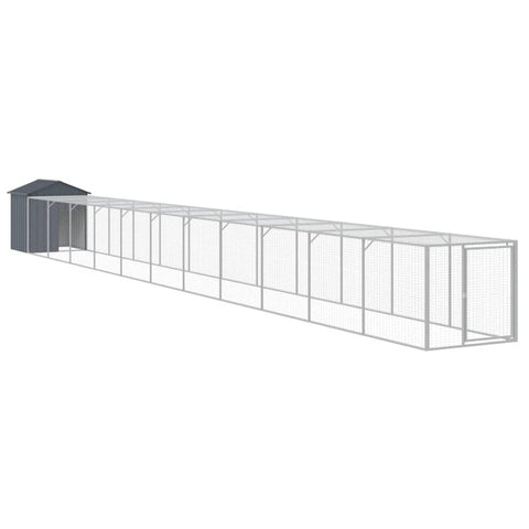 vidaXL Galvanized Steel Chicken Cage with Extended Run - Anthracite, Sturdy Design with Mesh Panel and Weather-Resistant Roof - 46.1"x480.7"x48.4"