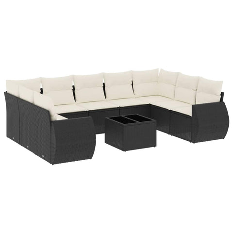 vidaXL Patio Sofa Set with Cushions 10 Piece, Outdoor Conversation Set, Sectional Sofa for Balcony Garden, Patio Furniture, Black Poly Rattan