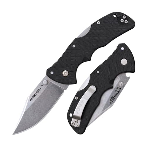 COLD STEEL Mini Recon 1 3" AUS10A Clip Point Blade 4" GFN Handle Folding Knife w/Tri-Ad Lock, Ambidextrous Pocket/Belt Clip
