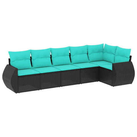 vidaXL Patio Sofa Set with Cushions 6 Piece, Outdoor Conversation Set, Sectional Sofa for Balcony Garden, Modern Style, Black Poly Rattan