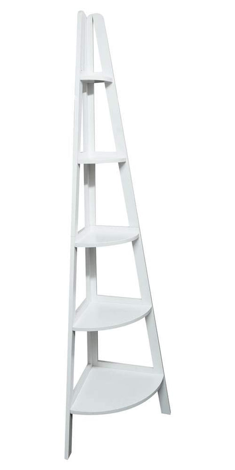 Casual Home 5-Shelf Corner Ladder Bookcase, White (Pack of 1)