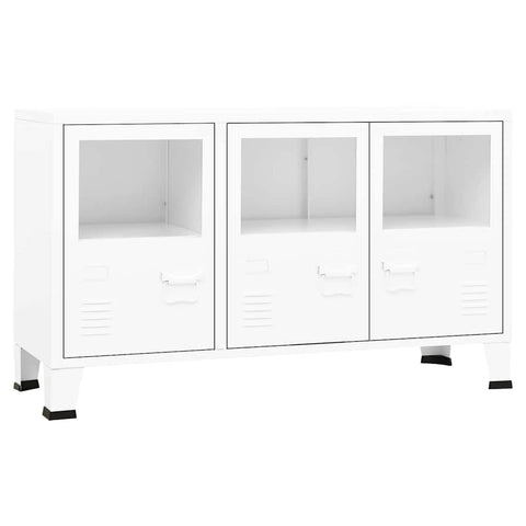 vidaXL Industrial Metal Sideboard in White, Stylish Storage Cabinet with Glass Doors, Perfect for Home Decor, Highly Durable and Easy to Clean